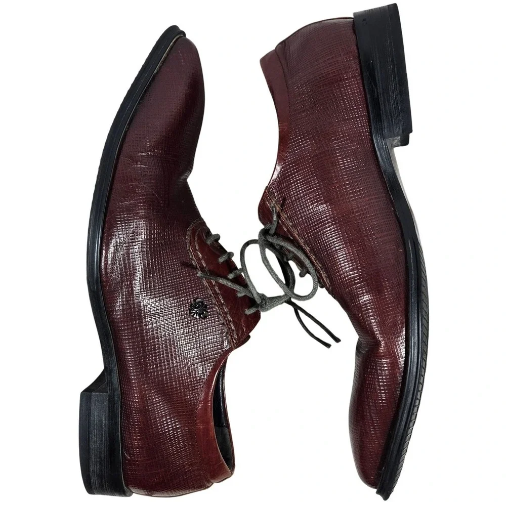 GRIMENTIN Mens Burgundy Textured Leather Oxford Dress Shoes‎ Size 245 US 6.5